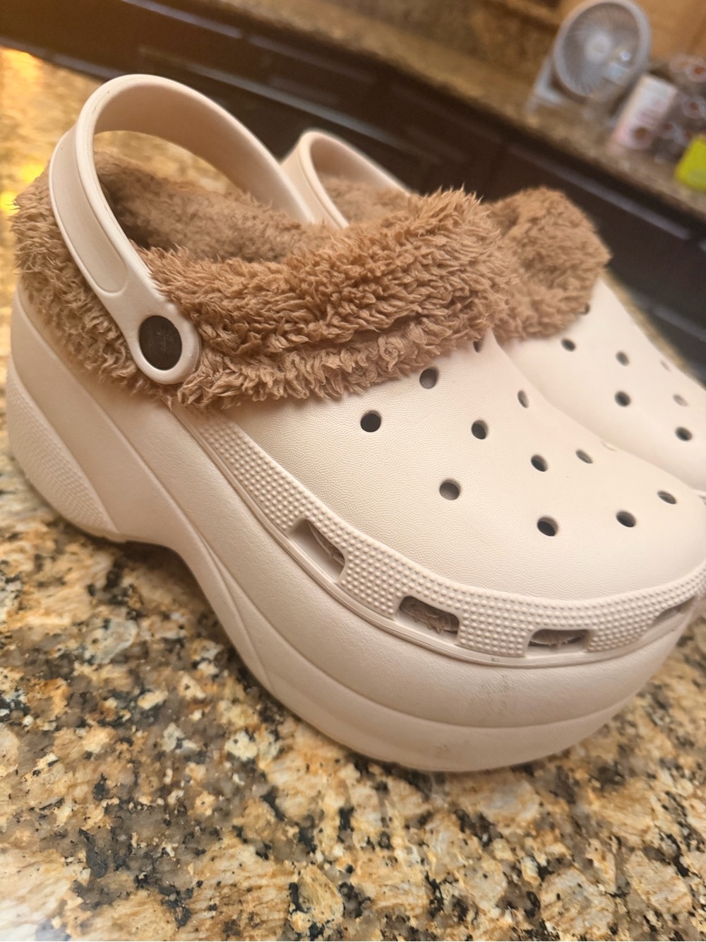 & Other Stories Cream Platform Mules with Tan Faux-Fur Cuff